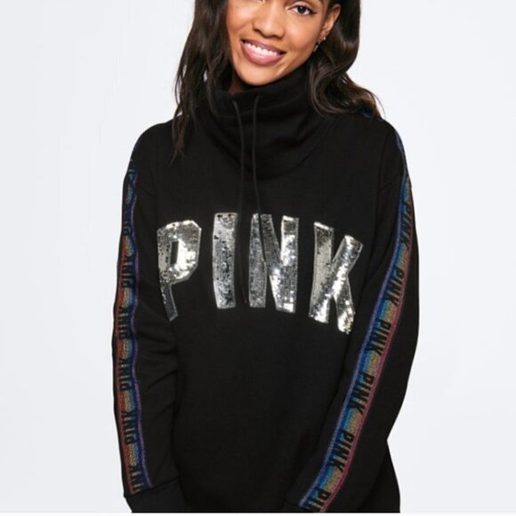 nwt y2k PINKSequin Bling Campus Cowl Neck Sweatshirt Pullover - Picture 1 of 13